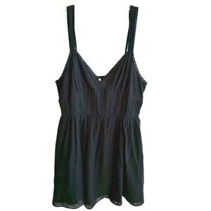 American Eagle Black Eyelet Babydoll Dress Sz S Smocked‎ Cotton Boho Mini